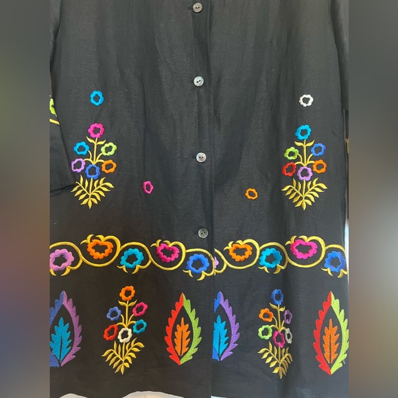 Vintage Black and multicolored embroidered button down shirt - Picture 5 of 7